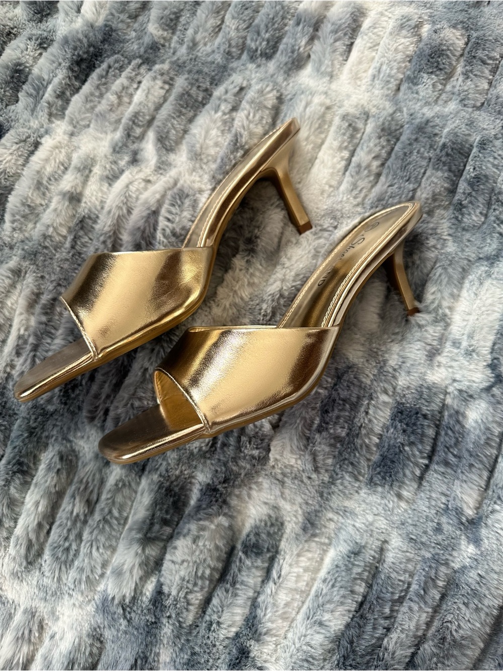 Gold Metallic Open-Toe Mule Kitten Heels - Women